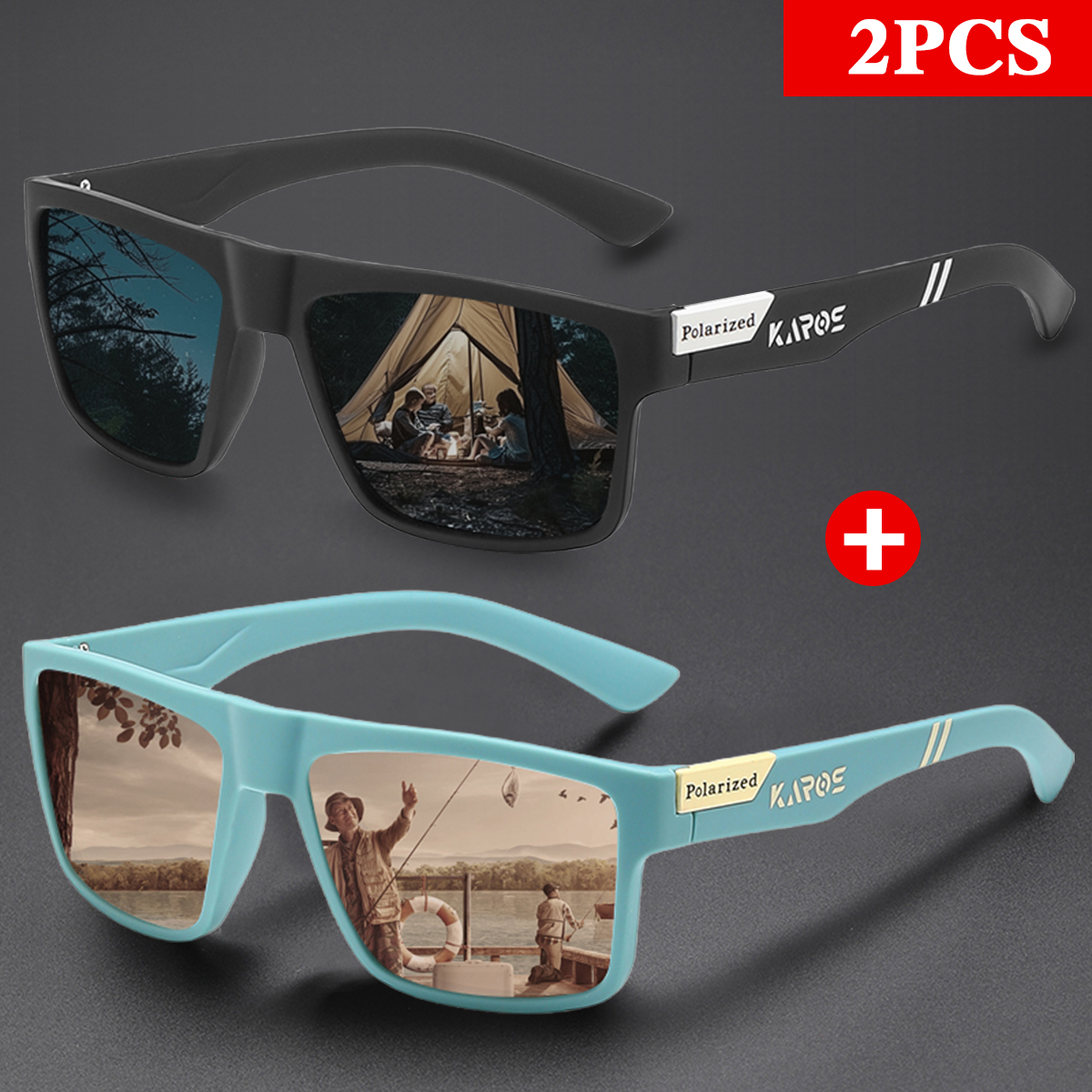 KAROS 2PCS Retro Square Polari - Fishing Sunglasses Polarized review and price