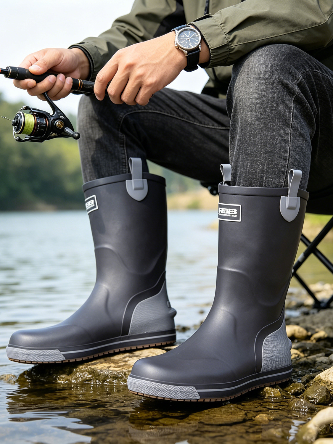 Men's Mid-High Rubber Rain Boo - Fishing Boots review and price